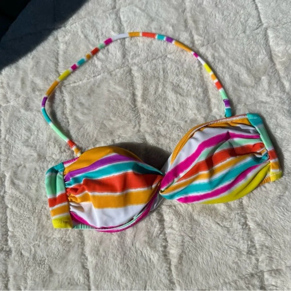 Victoria’s Secret | Rainbow stripe Halter Bandeau Bikini Top | Size Extra Small